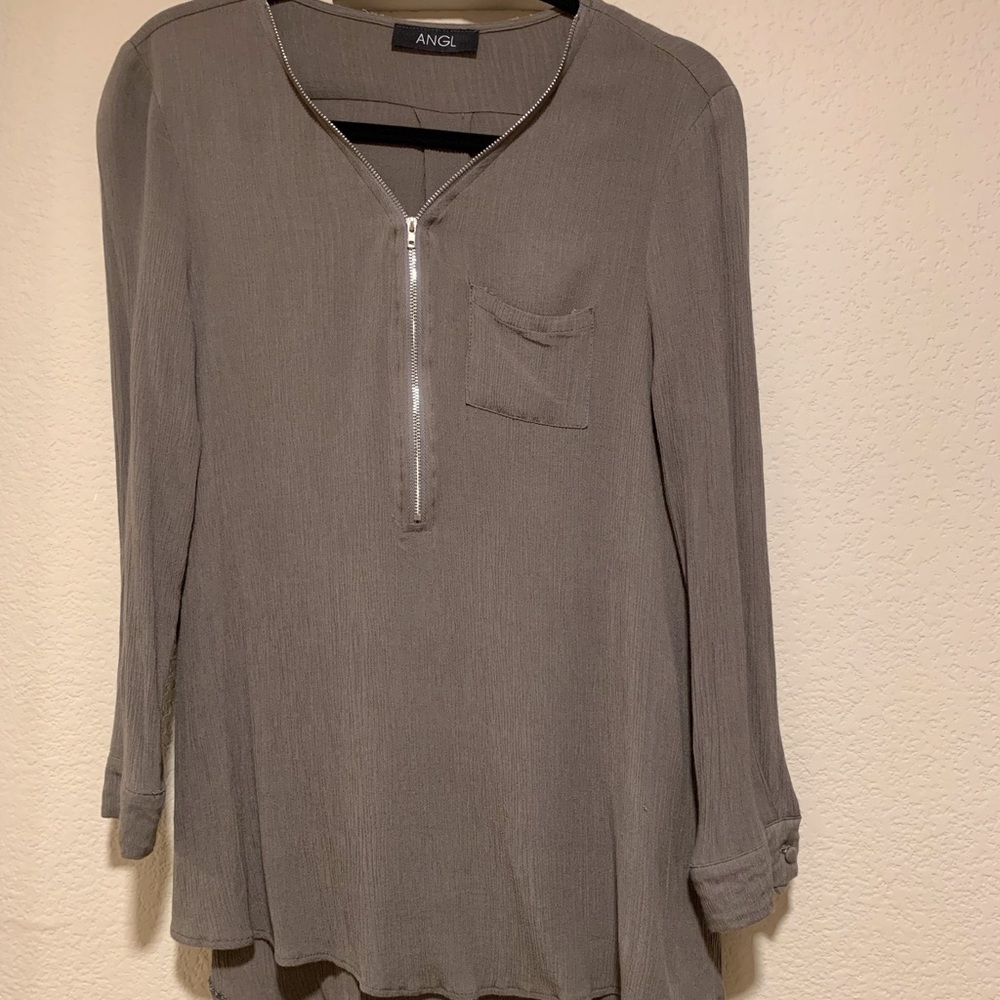 ANGL Olive Zipper Front Tunic
